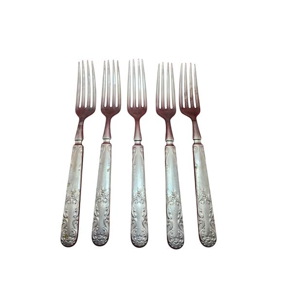 Panama Silver PAV1 Silverplate Forks Lot of 5 Vintage Ornate Scroll 7½” Flatware - Picture 1 of 7